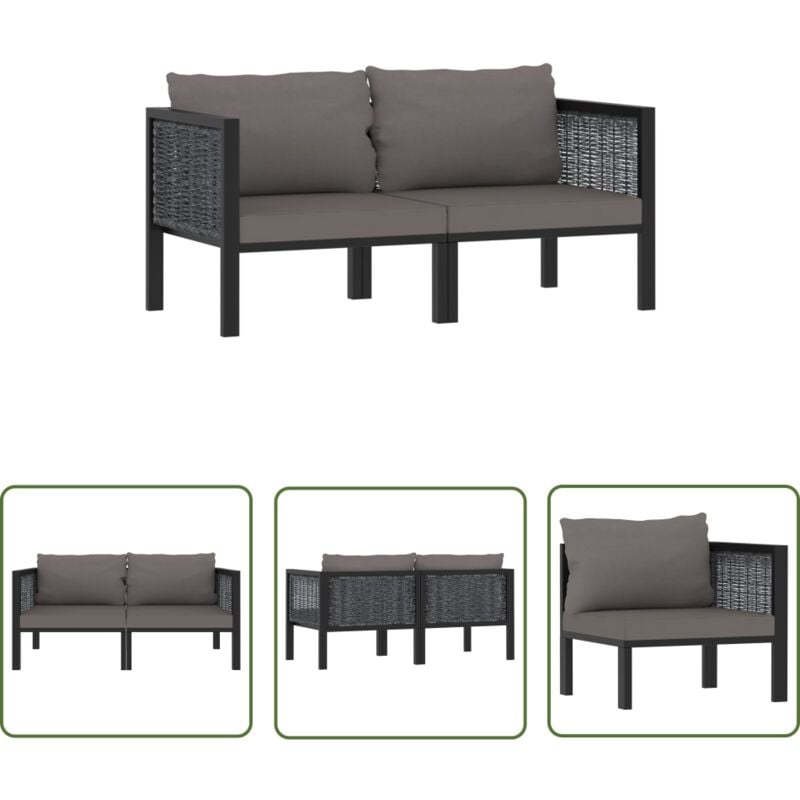 The Living Store - Canapé à 2 places avec coussins Anthracite Résine tressée - Canapé Jardin - Mobilier De Jardin - Salon De Jardin - Canapé Deux