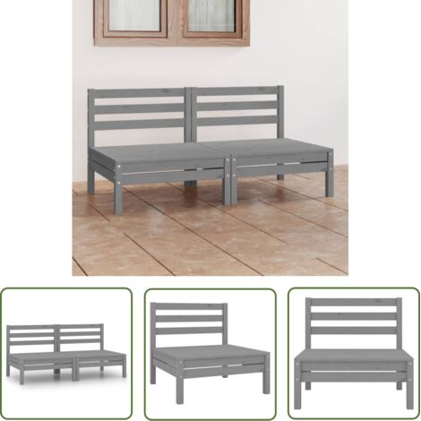 The Living Store Canapé à 2 places de jardin Gris Bois de pin solide - Canapé De Jardin - Canapé Deux Places - Mobilier De Jardin - Meubles De Jardin - Chaise Longue