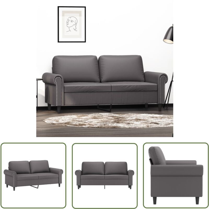 The Living Store Canapé à 2 places Gris 140 cm Similicuir - Canapé Deux Places - Canapé Gris - Canapé Simili Cuir - Meuble Salon - Design Moderne