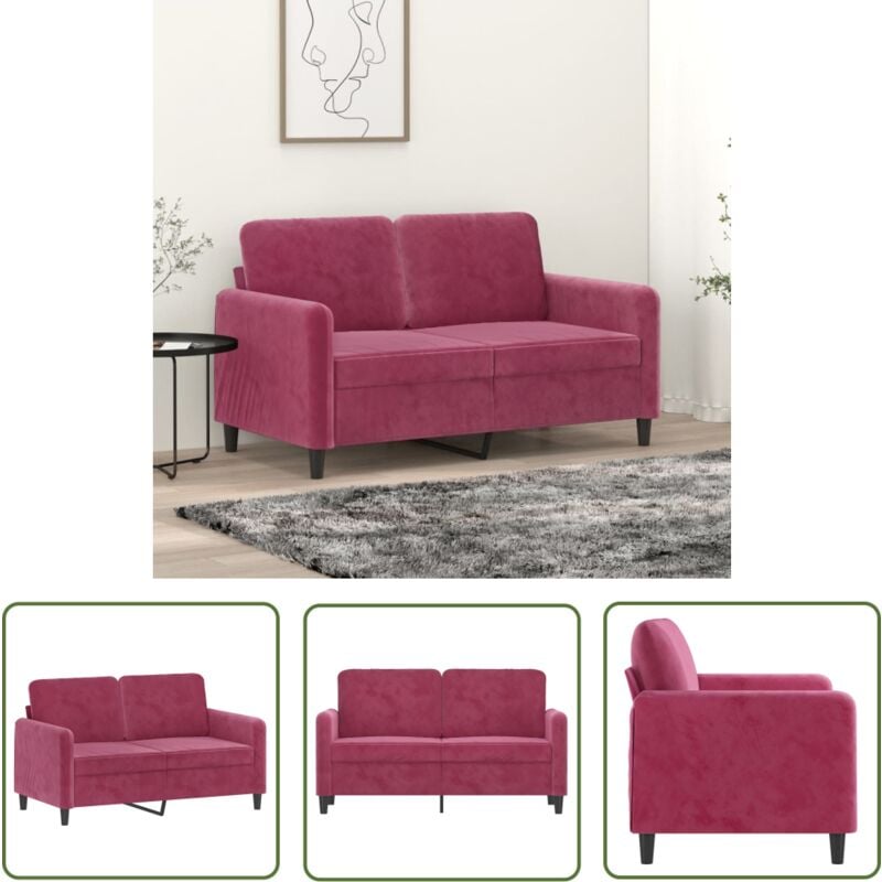 Canapé à 2 places Rouge bordeaux 120 cm Velours - Canapé Deux Places - Canapé Velours - Canapé Rouge - Canapé Design - Meuble Salon - The Living Store