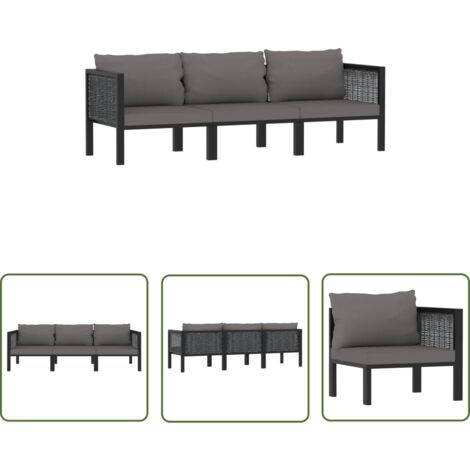 The Living Store Canapé à 3 places avec coussins Anthracite Résine tressée - Canapé Jardin - Mobilier De Jardin - Salon De Jardin - Canapé Trois Places - Résine Tressée