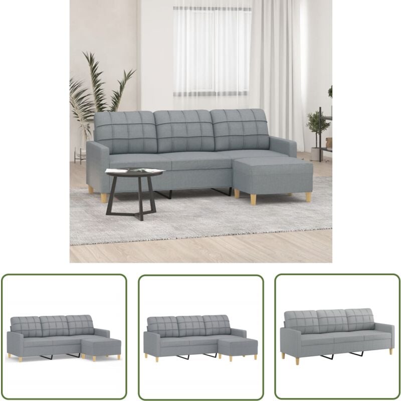 The Living Store - Canapé à 3 places avec repose-pieds Gris clair 180 cm Tissu - Canapé Trois Places - Canapé Avec Repose-pieds - Canapé Gris