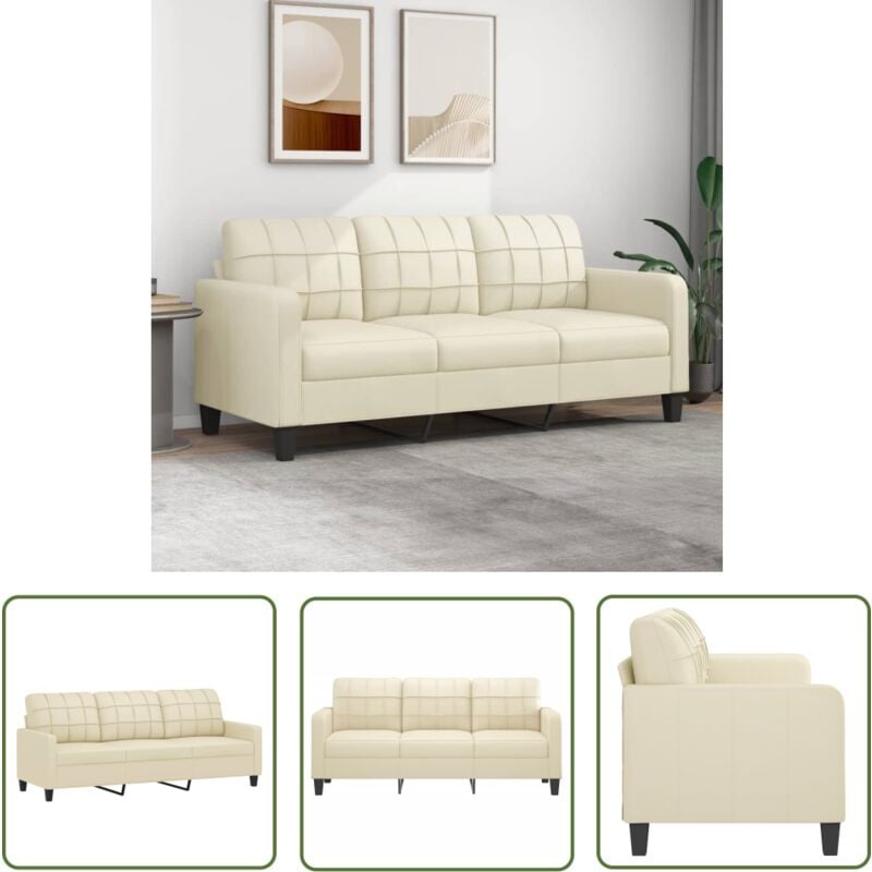 Canapé à 3 places Crème 180 cm Similicuir - Canapé Trois Places - Canapé Crème - Canapé Simili Cuir - Canapé Design - Canapé Moderne - The Living