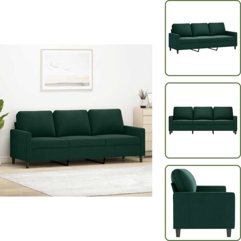 vidaXL Canapé à 3 Places Vert foncé 180 cm Velours, canapé, canapé de Salon, canapé à Trois Places, canapé rembourré, sièges de Salon