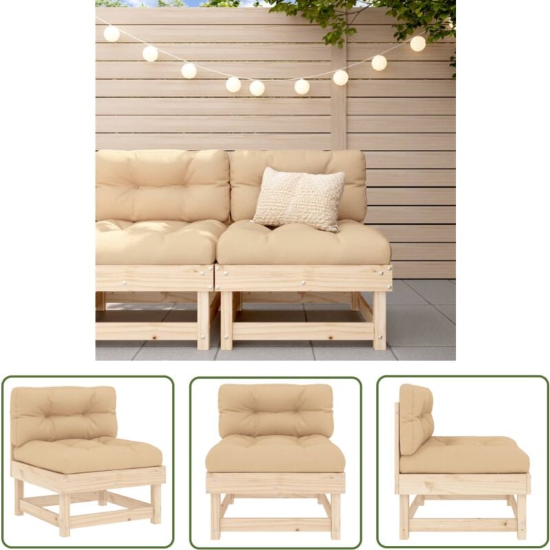 The Living Store - Canapé central avec coussins bois de pin massif - Canapé Extérieur - Mobilier De Jardin - Canapé Sectionnel - Jardin - Terrasse