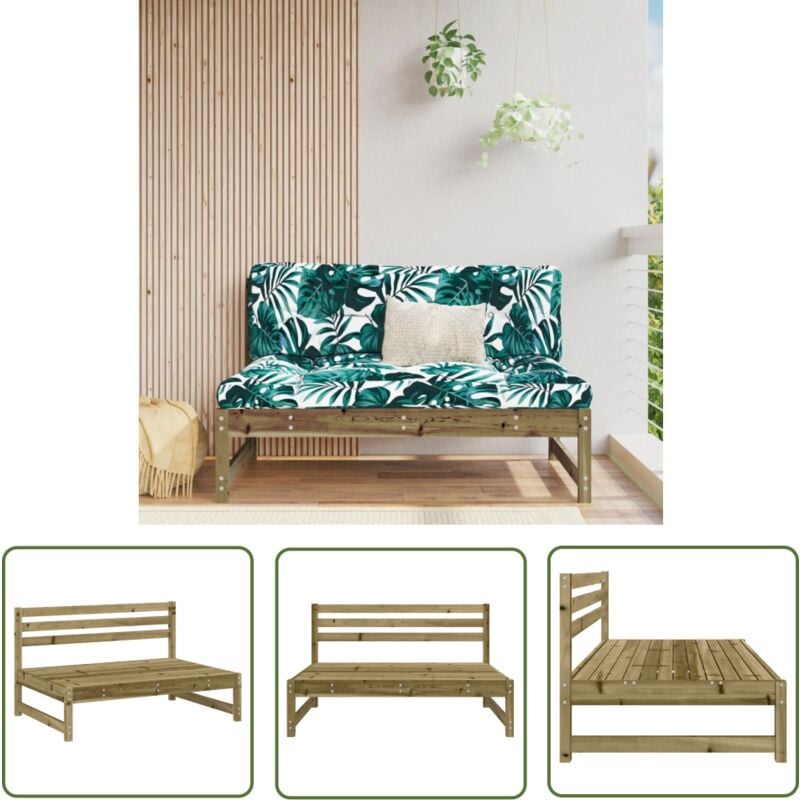 The Living Store - Canapé central de jardin 120x80 cm bois de pin imprégné - Canapé De Jardin - Mobilier De Jardin - Canapé Extérieur - Meubles De