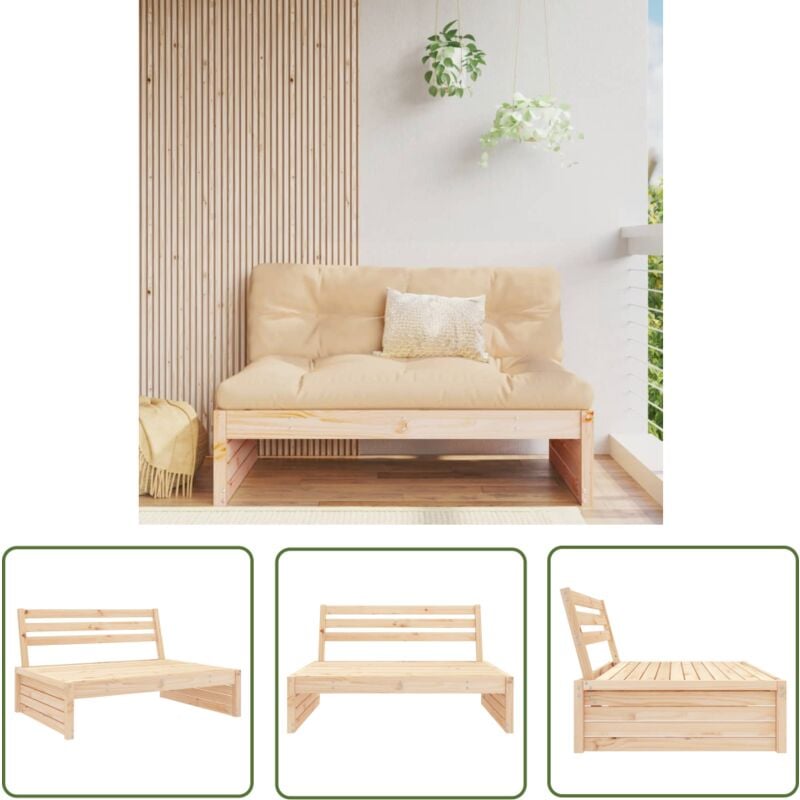 The Living Store - Canapé central de jardin 120x80 cm bois de pin massif - Canapé Jardin - Mobilier De Jardin - Canapé Extérieur - Meubles De Jardin