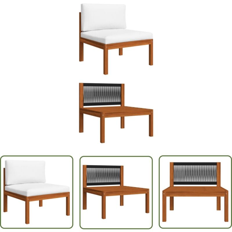 The Living Store Canapé central de jardin avec coussins Bois d'acacia massif - Canapé De Jardin - Canapé Extérieur - Mobilier De Jardin - Meubles De