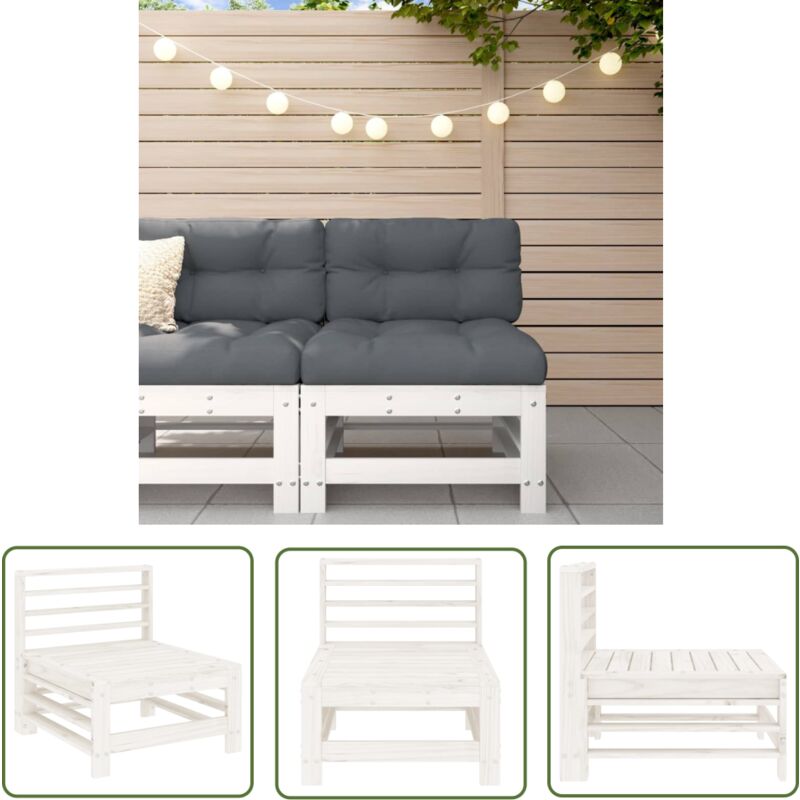 The Living Store - Canapé central de jardin blanc bois de pin massif - Canapé De Jardin - Mobilier De Jardin - Canapé Extérieur - Design à Lattes