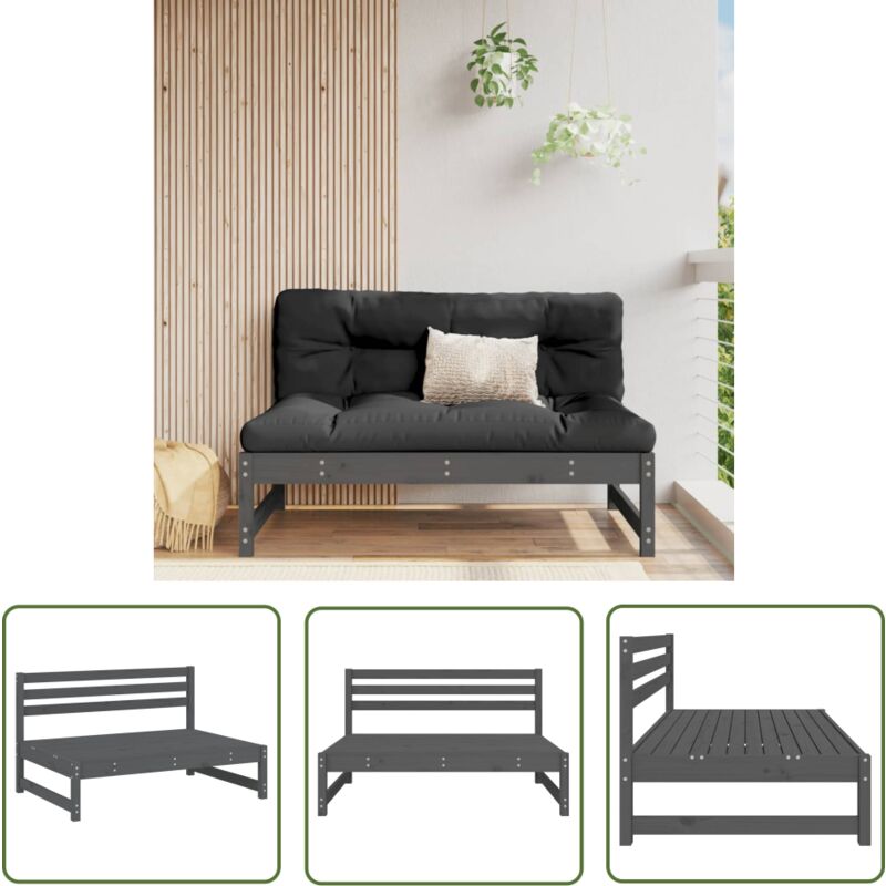 The Living Store - Canapé central de jardin gris 120x80 cm bois de pin massif - Canapé De Jardin - Mobilier De Jardin - Canapé Extérieur - Meubles De