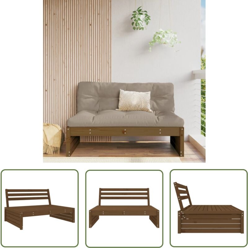 The Living Store - Canapé central de jardin marron miel 120x80 cm bois pin massif - Canapé De Jardin - Mobilier De Jardin - Canapé Extérieur