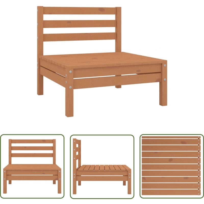The Living Store - Canapé central de jardin marron miel bois de pin massif - Canapé De Jardin - Mobilier De Jardin - Canapé En Bois - Meubles De