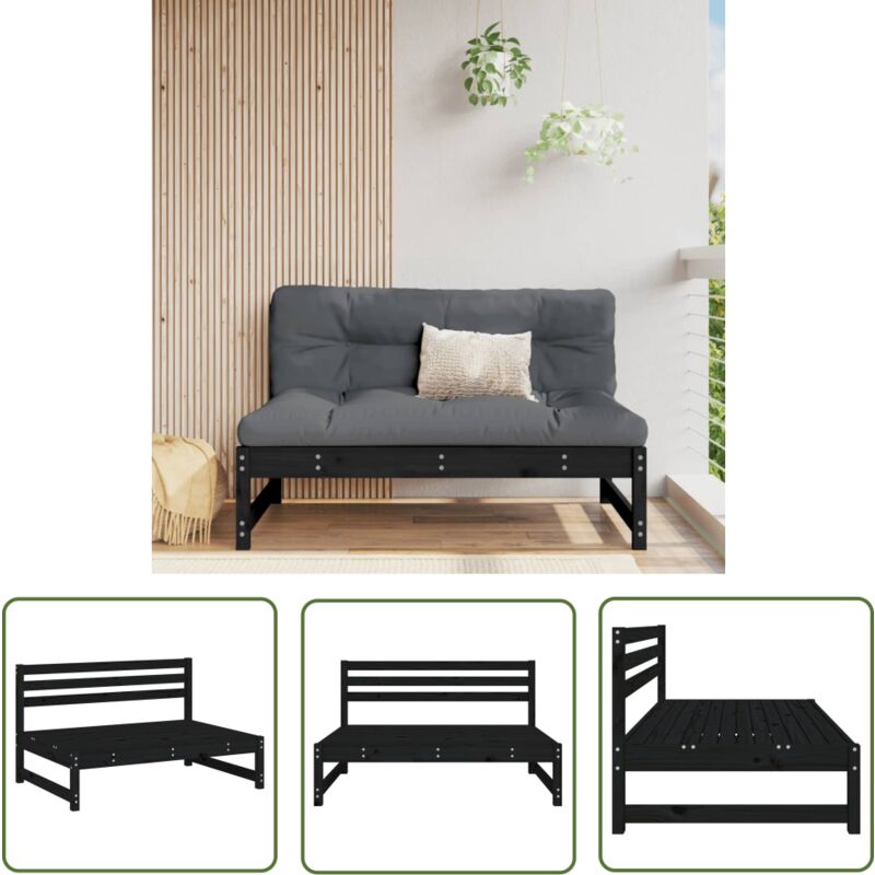 The Living Store - Canapé central de jardin noir 120x80 cm bois de pin massif - Canapé De Jardin - Mobilier De Jardin - Canapé Extérieur - Meubles De