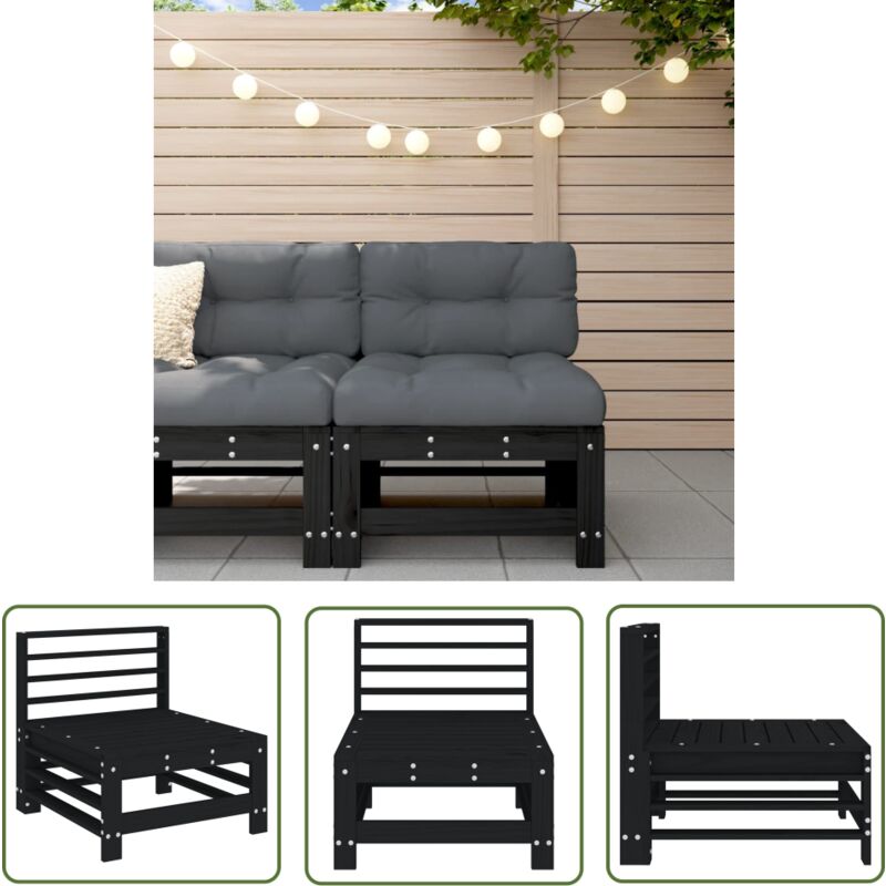 The Living Store - Canapé central de jardin noir bois de pin massif - Canapé De Jardin - Mobilier De Jardin - Canapé Extérieur - Design Moderne