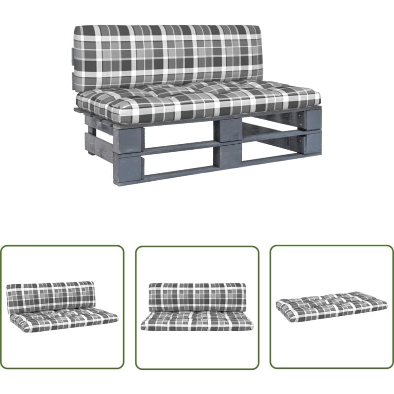 The Living Store Canapé central palette de jardin Gris Bois de pin imprégné - Canapé De Jardin - Mobilier De Jardin - Canapé En Bois - Canapé Palette