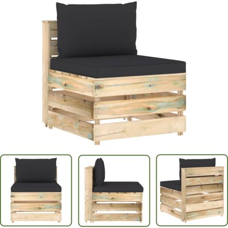 The Living Store Canapé central sectionnel avec coussins Bois imprégné de vert - Canapé Jardin - Mobilier De Jardin - Canapé Extérieur - Meubles De Jardin - Canapé Sectionnel