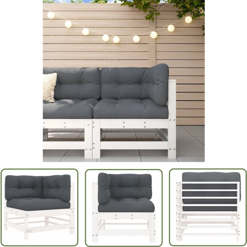 The Living Store - Canapé d'angle avec coussins blanc bois de pin solide - Canapé D'angle - Mobilier De Jardin - Canapé Extérieur - Jardin - Terrasse