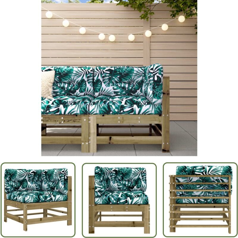 The Living Store - Canapé d'angle avec coussins bois de pin imprégné - Canapé D'angle - Mobilier De Jardin - Canapé Extérieur - Jardin - Terrasse