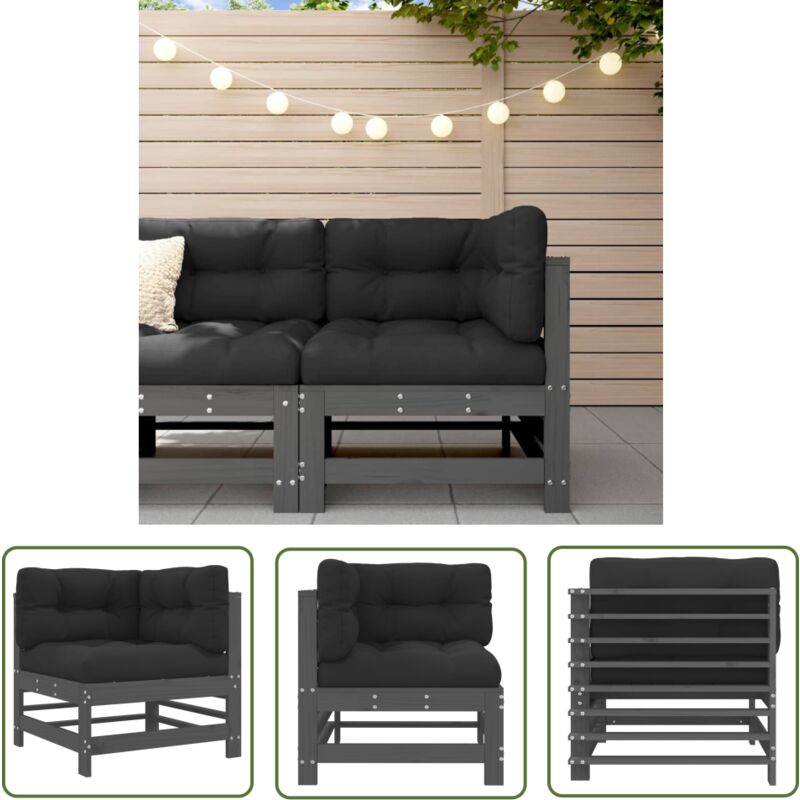 The Living Store - Canapé d'angle avec coussins gris bois de pin solide - Canapé D'angle - Mobilier De Jardin - Canapé Extérieur - Jardin - Terrasse