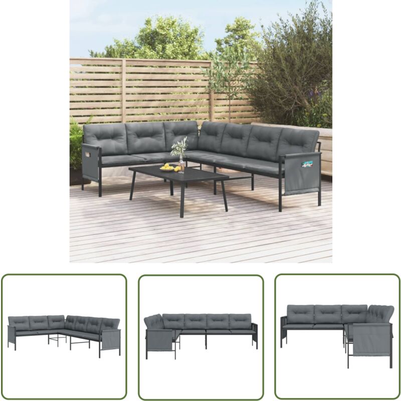 Canapé d'angle de jardin anthracite acier et textilène - Canapé D'angle - Salon De Jardin - Mobilier De Jardin - Meubles De Jardin - Canapé Extérieur