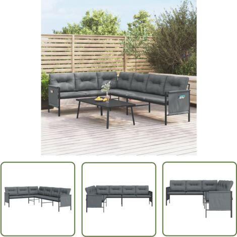 The Living Store Canapé d'angle de jardin anthracite acier et textilène - Canapé D'angle - Salon De Jardin - Mobilier De Jardin - Meubles De Jardin - Canapé Extérieur