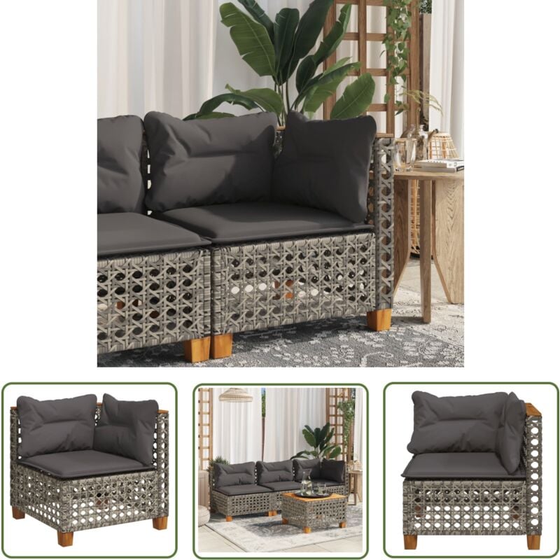 The Living Store - Canapé d'angle de jardin avec coussins gris résine tressée - Canapé De Jardin - Canapé Extérieur - Mobilier De Jardin - Salon De