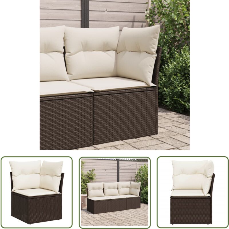 The Living Store - Canapé d'angle de jardin avec coussins marron résine tressée - Canapé De Jardin - Salon De Jardin - Mobilier De Jardin - Rotin pe