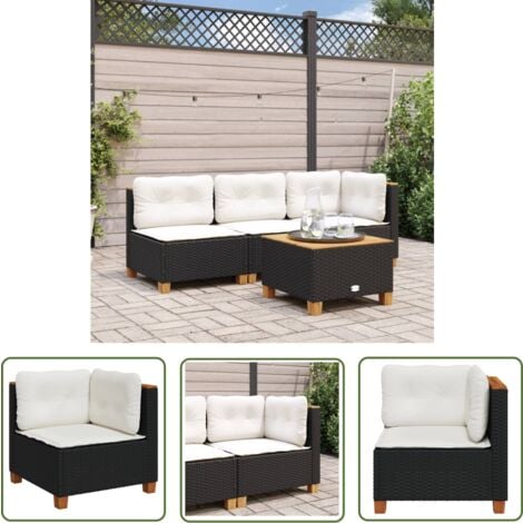 The Living Store Canapé d'angle de jardin avec coussins noir résine tressée - Canapé De Jardin - Mobilier De Jardin - Salon De Jardin - Ensemble De Jardin - Chaise Longue