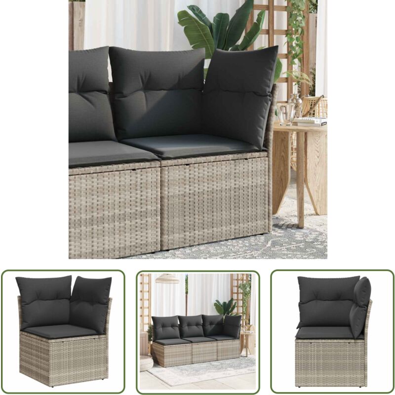 The Living Store - Canapé d'angle de jardin et coussins gris clair résine tressée - Canapé De Jardin - Salon De Jardin - Mobilier De Jardin - Rotin