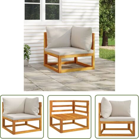The Living Store Canapé d'angle sectionnel avec coussins gris clair bois acacia - Canapé D'angle - Canapé Extérieur - Meuble De Jardin - Mobilier De Jardin - Jardin