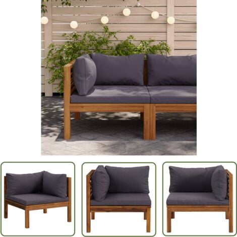 The Living Store Canapé d'angle sectionnel et coussins gris foncé Bois d'acacia - Canapé D'angle - Canapé Sectionnel - Mobilier De Jardin - Jardin - Acacia