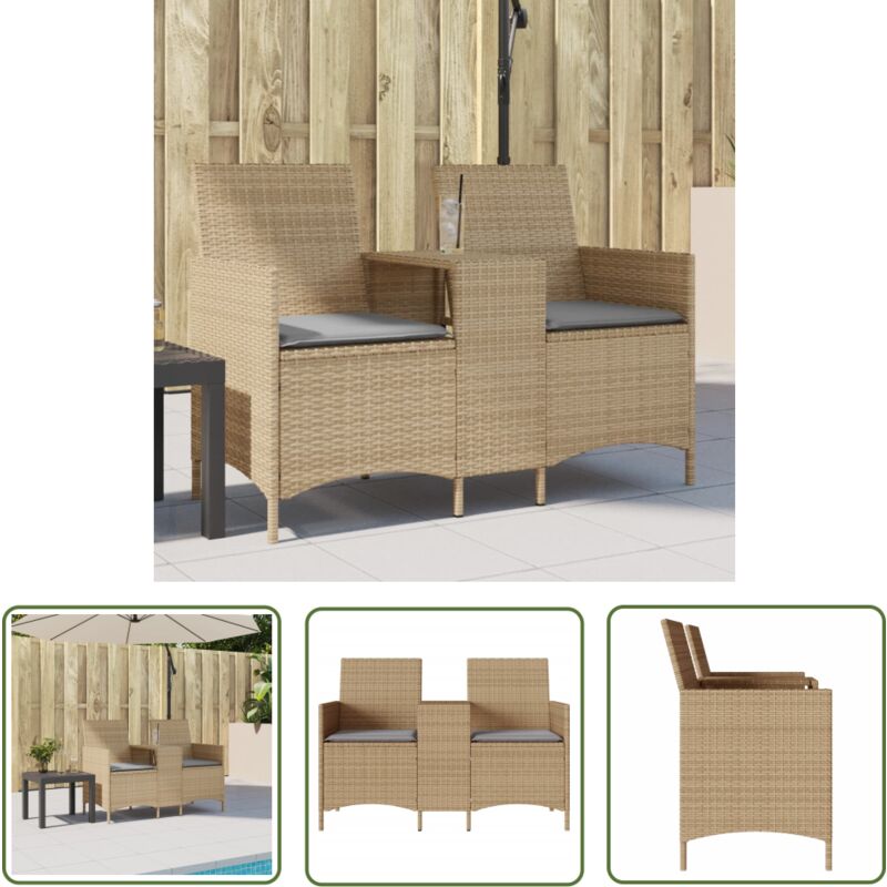 The Living Store - Canapé de jardin 2 places avec table et coussins résine tressée - Canapé De Jardin - Salon De Jardin - Mobilier De Jardin - Résine
