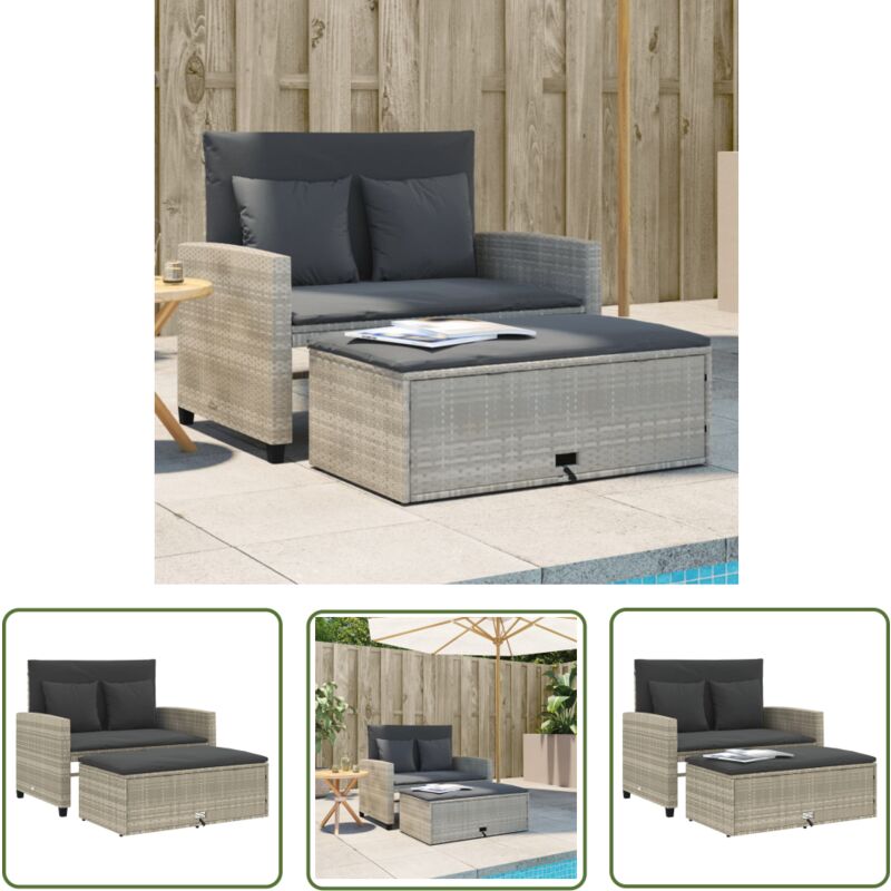 Canapé de jardin 2 places et coussins gris clair résine tressée - Canapé Jardin - Salon Extérieur - Mobilier De Jardin - Banc Pliable - Canapé