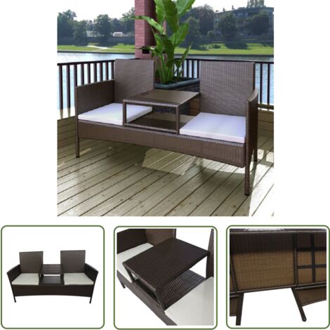 The Living Store Canapé de jardin 2 places et table à thé Résine tressée Marron - Banc De Jardin - Mobilier De Jardin - Chaise Longue - Salon De Jardin - Set De Jardin