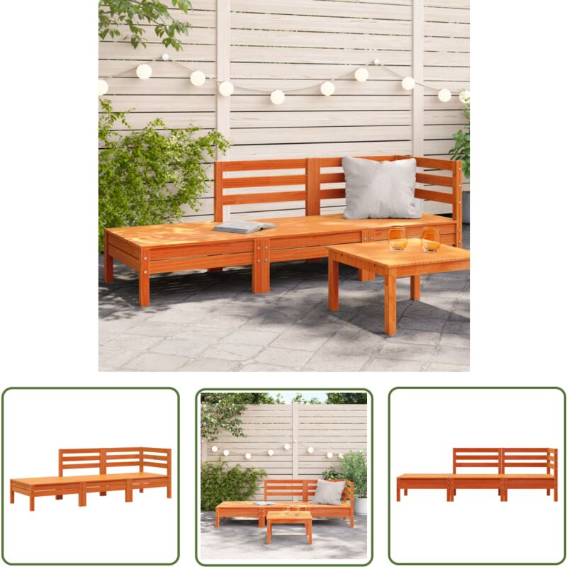 The Living Store Canapé de jardin 3 places cire marron bois de pin massif - Canapé De Jardin - Mobilier De Jardin - Meubles De Jardin - Canapé