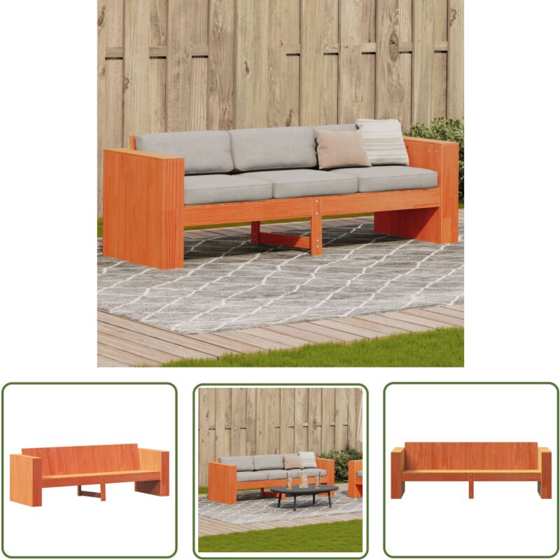 The Living Store - Canapé de jardin 3 places cire marron bois de pin massif - Canapé De Jardin - Mobilier De Jardin - Salon De Jardin - Meubles De