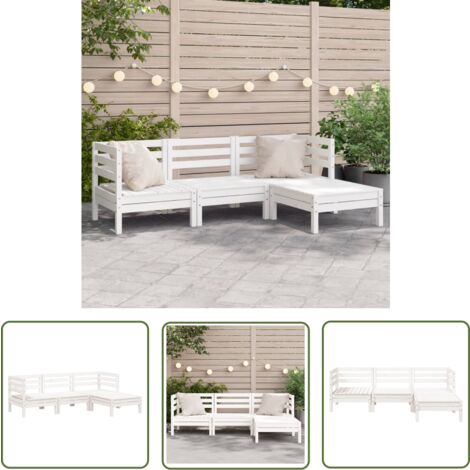 The Living Store Canapé de jardin 3 places et repose-pied blanc bois pin massif - Canapé De Jardin - Mobilier De Jardin - Salon De Jardin - Ensemble De Jardin - Meubles De Plein Air