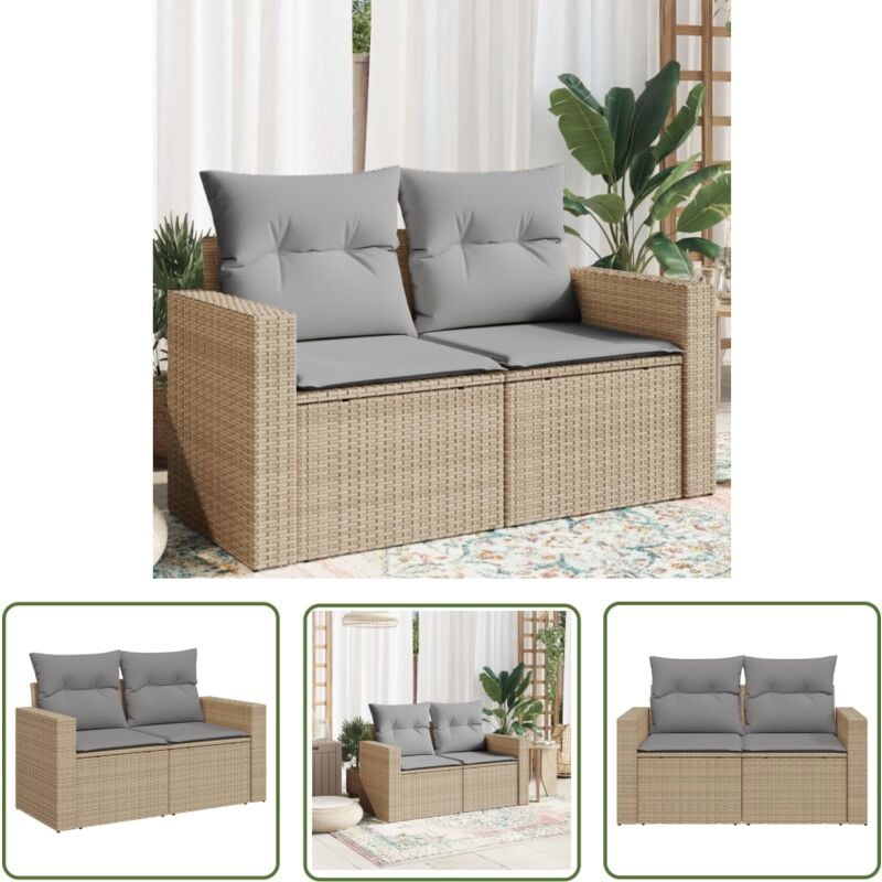 The Living Store - Canapé de jardin avec coussins 2 places beige résine tressée - Canapé De Jardin - Meuble De Jardin - Salon De Jardin - Résine