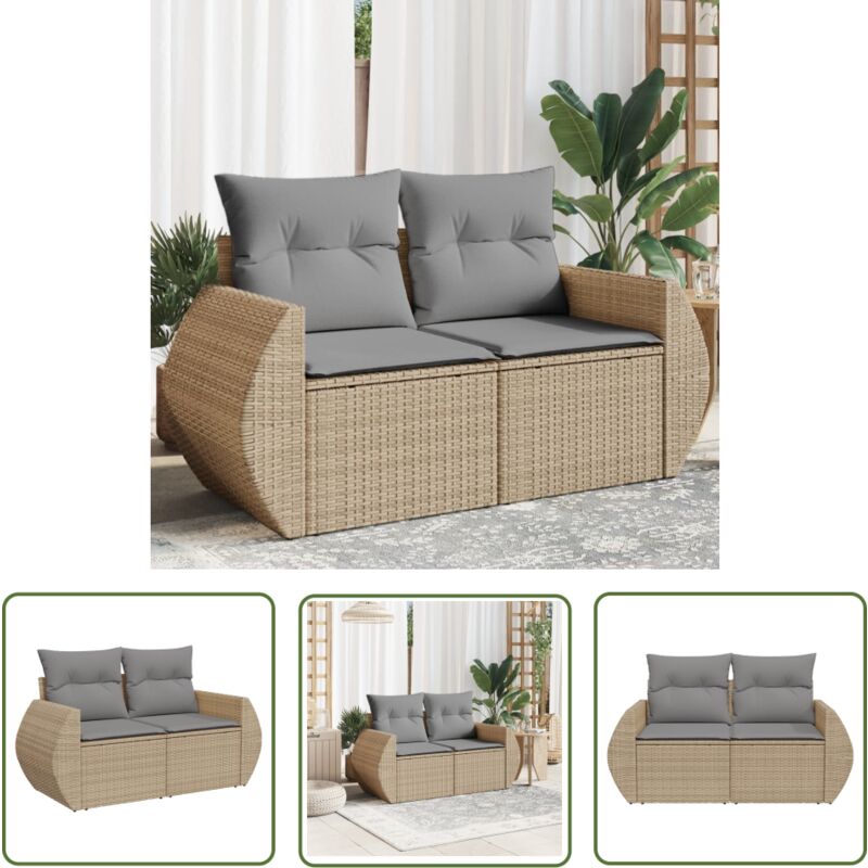 The Living Store - Canapé de jardin avec coussins 2 places beige résine tressée - Canapé De Jardin - Meuble De Jardin - Salon De Jardin - Résine