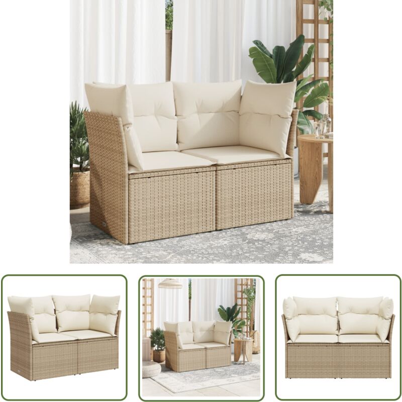 The Living Store - Canapé de jardin avec coussins 2 places beige résine tressée - Canapé De Jardin - Meuble De Jardin - Salon De Jardin - Résine
