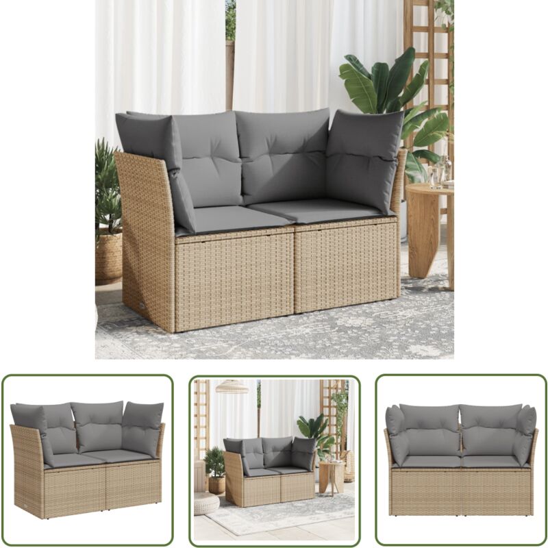 The Living Store Canapé de jardin avec coussins 2 places beige résine tressée - Canapé De Jardin - Meuble De Jardin - Salon De Jardin - Résine