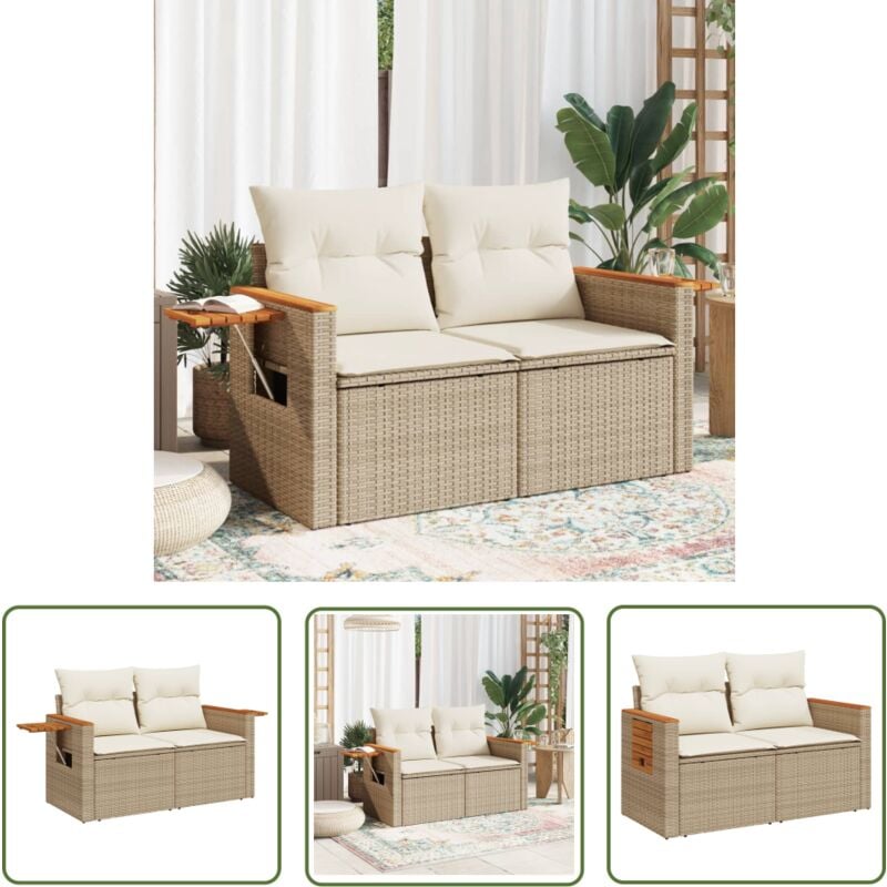 The Living Store - Canapé de jardin avec coussins 2 places beige résine tressée - Canapé De Jardin - Salon De Jardin - Meuble De Jardin - Résine