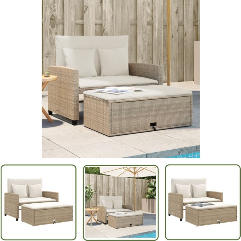 The Living Store - Canapé de jardin avec coussins 2 places beige résine tressée - Canapé De Jardin - Salon De Jardin - Mobilier Extérieur - Résine
