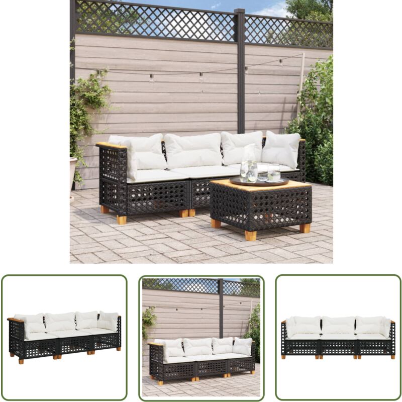 The Living Store - Canapé de jardin avec coussins 3 places noir résine tressée - Canapé De Jardin - Salon De Jardin - Meuble De Jardin - Résine