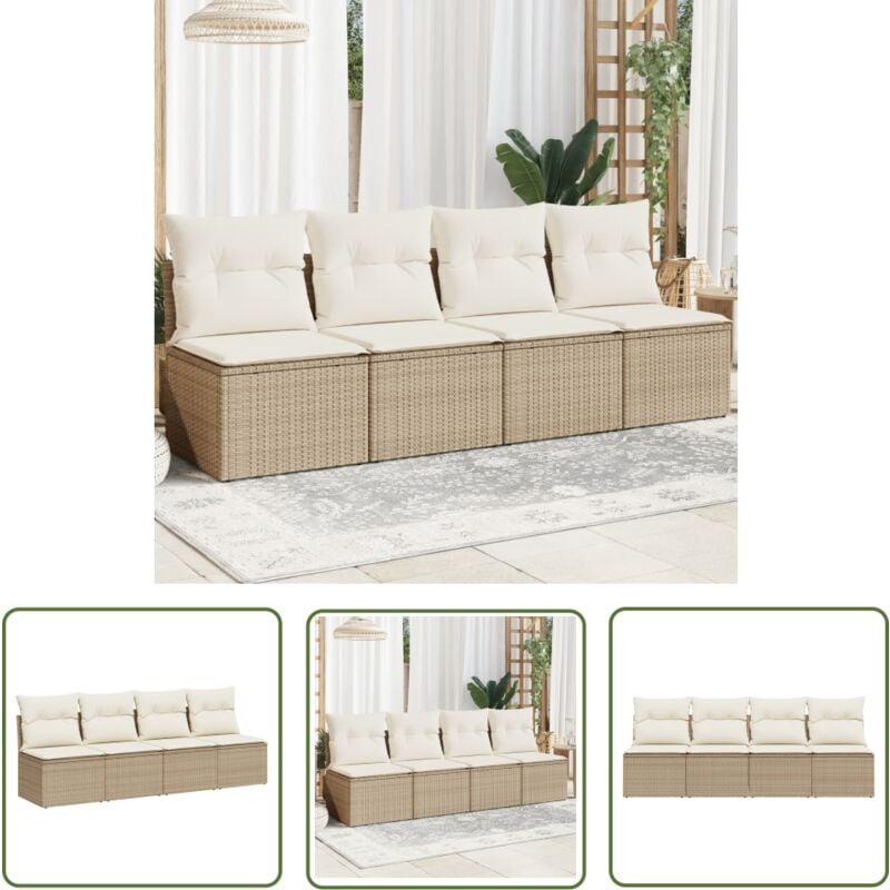 The Living Store - Canapé de jardin avec coussins 4 places beige résine tressée - Canapé De Jardin - Meuble De Jardin - Salon De Jardin - Résine