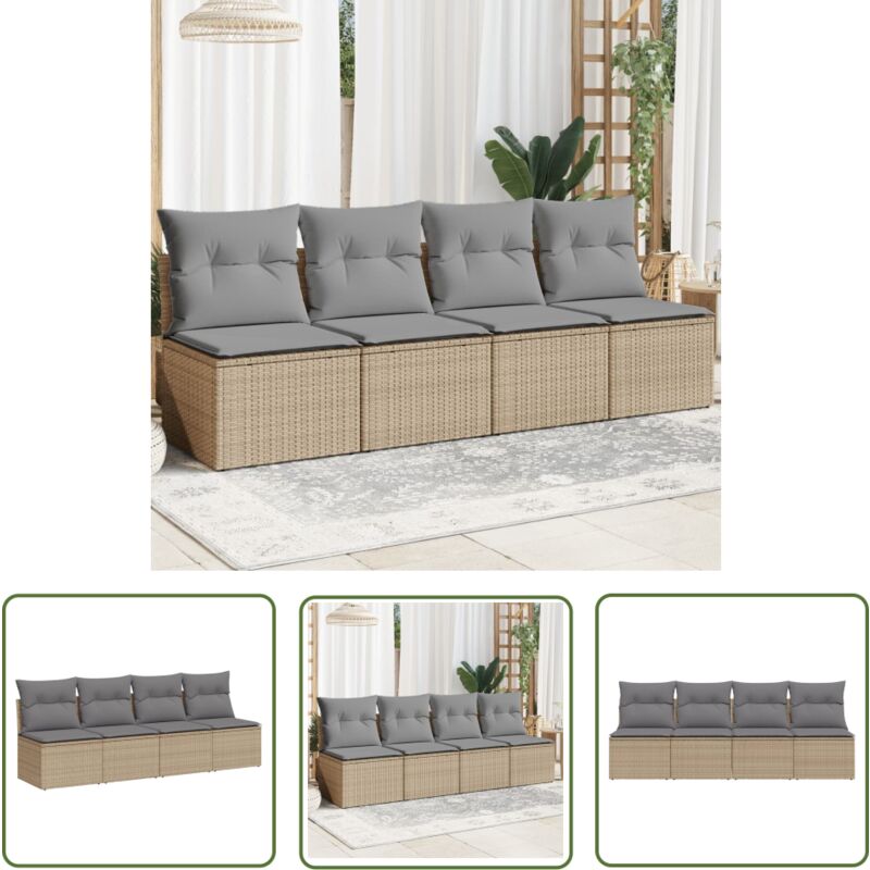 The Living Store - Canapé de jardin avec coussins 4 places beige résine tressée - Canapé De Jardin - Meuble De Jardin - Salon De Jardin - Résine