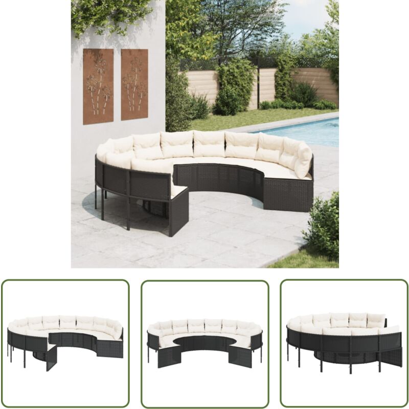 Canapé de jardin avec coussins rond noir résine tressée - Canapé De Jardin - Canapé Extérieur - Salon De Jardin - Ensemble De Jardin - Mobilier De