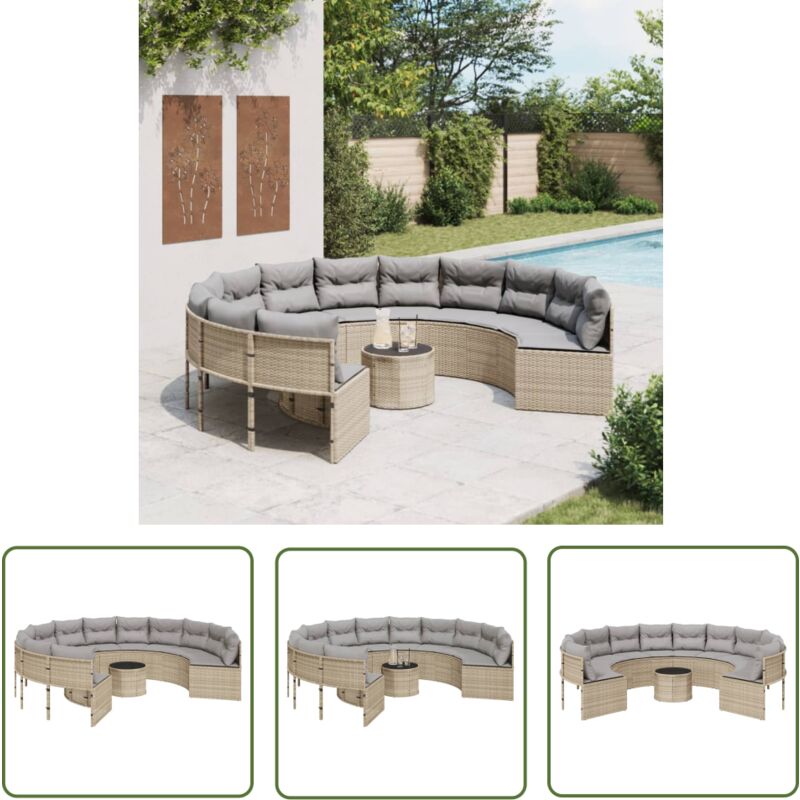Canapé de jardin avec table coussins rond beige résine tressée - Canapé De Jardin - Salon De Jardin - Mobilier De Jardin - Résine Tressée - Rotin