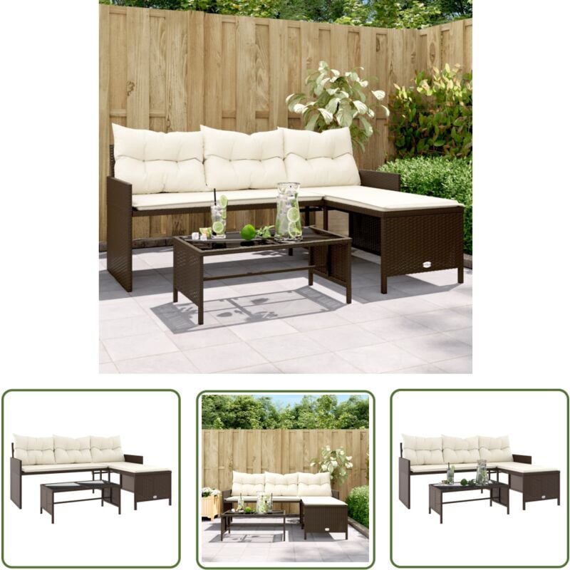 The Living Store - Canapé de jardin avec table et coussins en forme de l marron - Canapé Jardin - Salon De Jardin - Ensemble Jardin - Mobilier