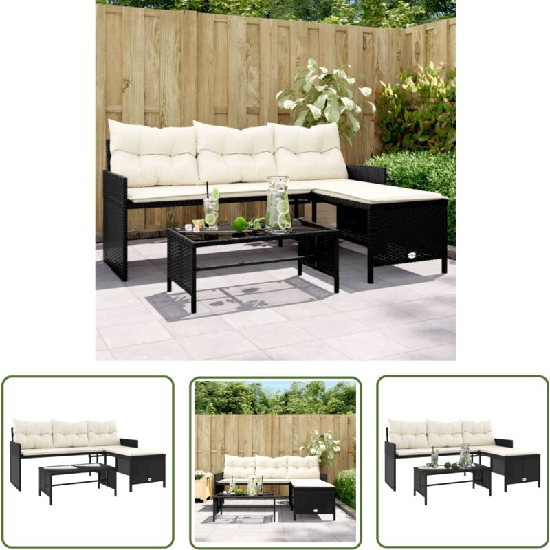 The Living Store - Canapé de jardin avec table et coussins en forme de l noir - Canapé Jardin - Salon De Jardin - Ensemble Jardin - Mobilier